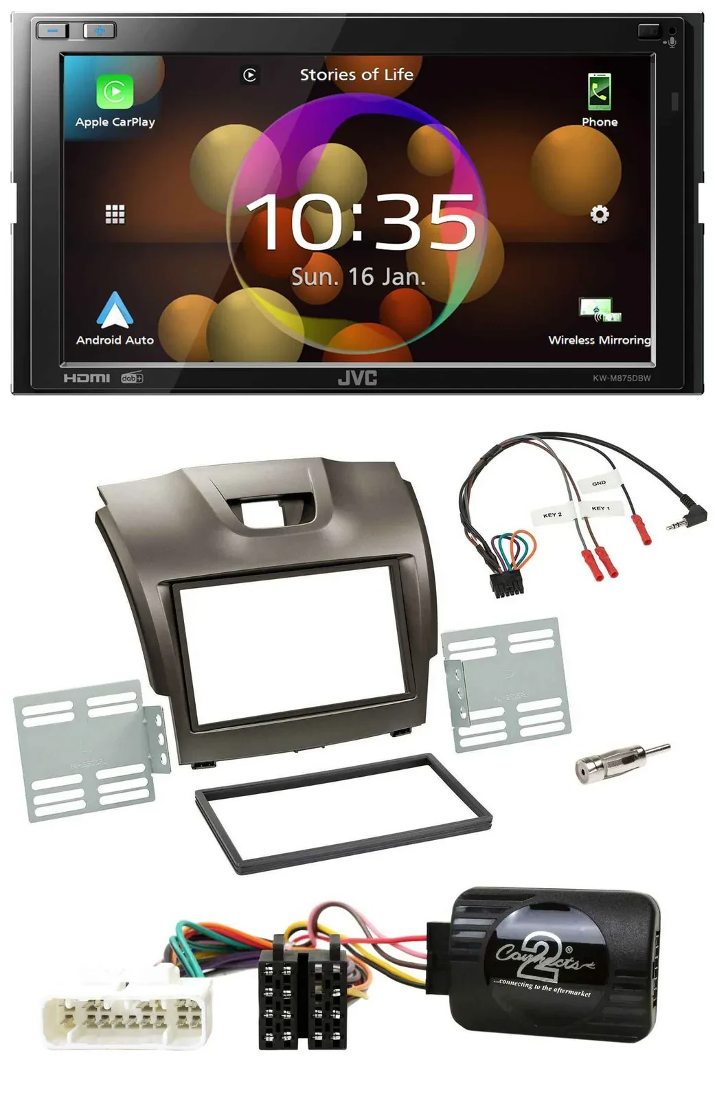 JVC DAB Lenkrad 2DIN Bluetooth USB Autoradio für Isuzu D-Max ab 2012 grau