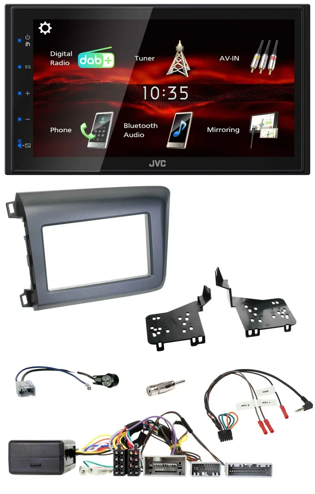 JVC USB Bluetooth Lenkrad DAB 2DIN Autoradio für Honda Civic US Modelle 2012-201