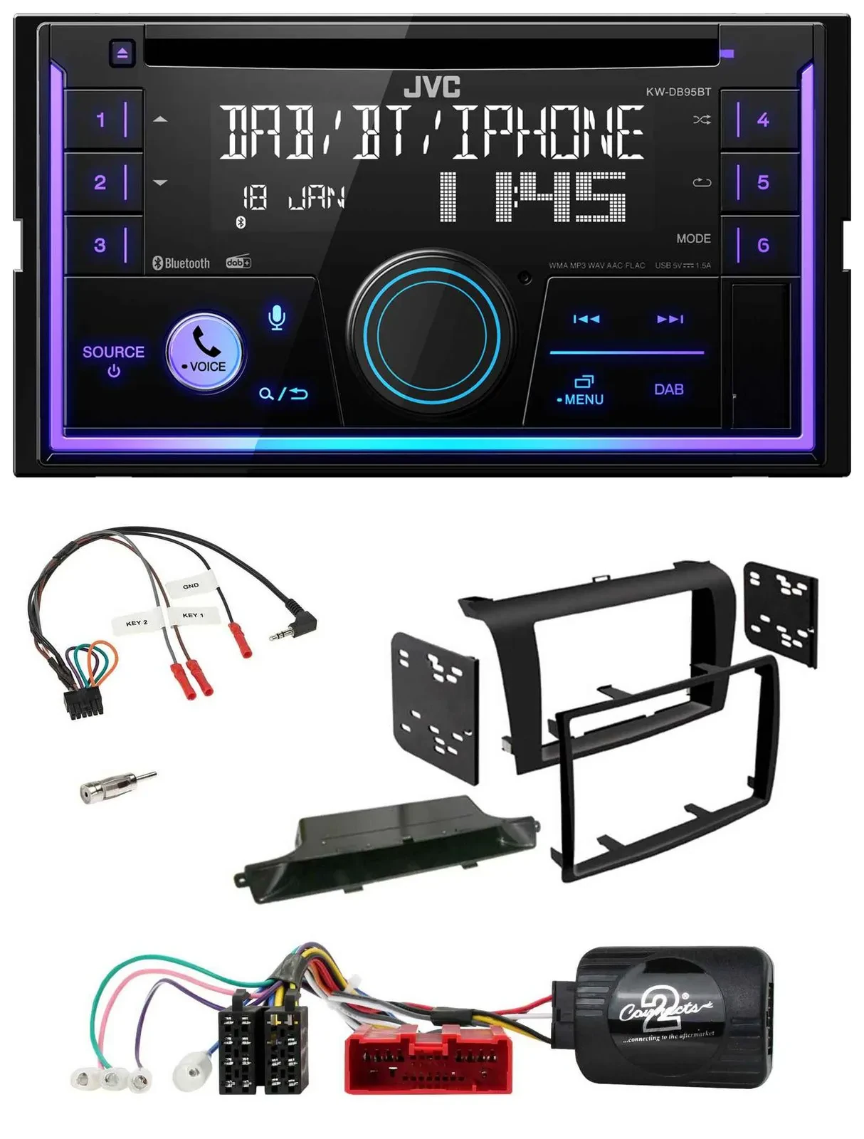 JVC Lenkrad USB 2DIN DAB Bluetooth CD Autoradio für Mazda 3 2003-2009 schwarz