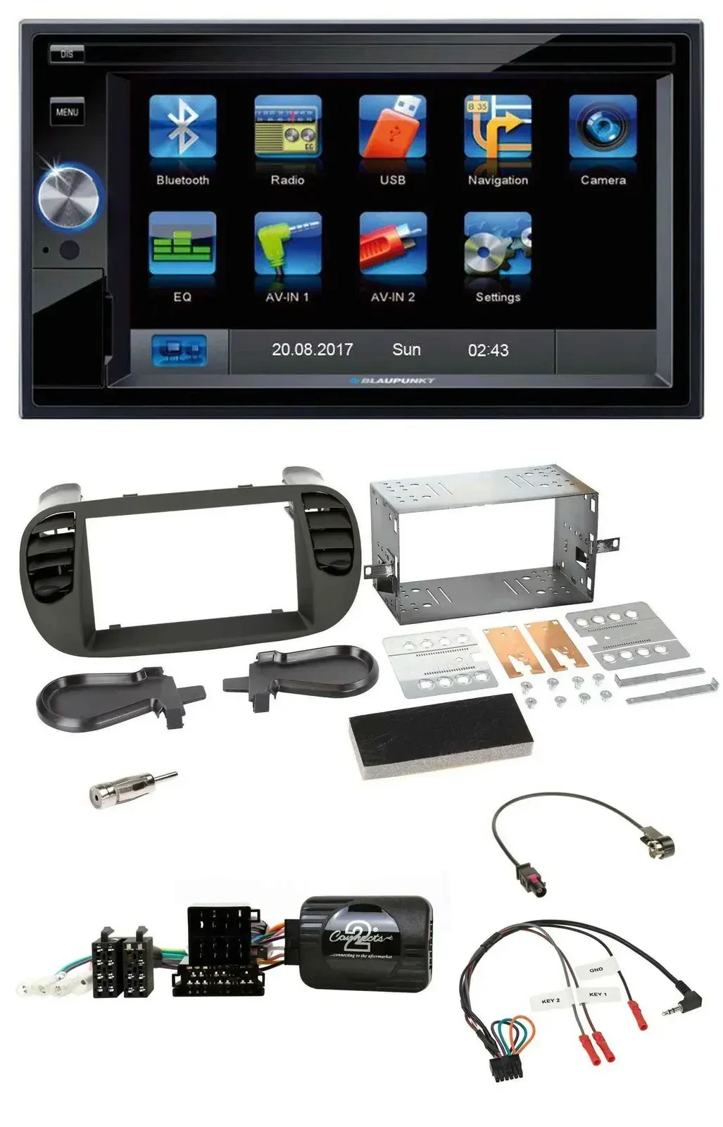 Blaupunkt Lenkrad USB Bluetooth TMC 2DIN Navigation für Fiat 500 08-15 soft touc