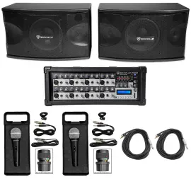 Pair Rockville KPS80 8" 3-Way 800 Watt Karaoke/Pro Speakers+Amplifier+(2) Mics