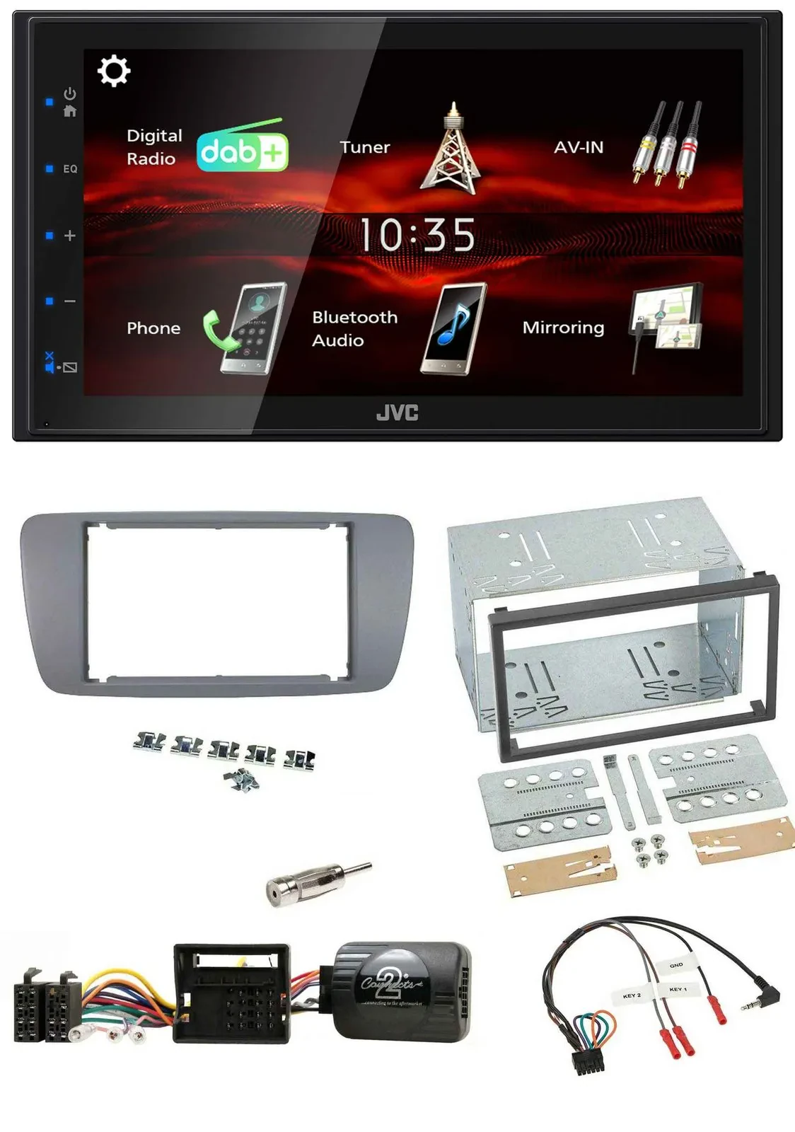 JVC USB Bluetooth Lenkrad DAB 2DIN Autoradio für Seat Ibiza ab 08 conemaragrau