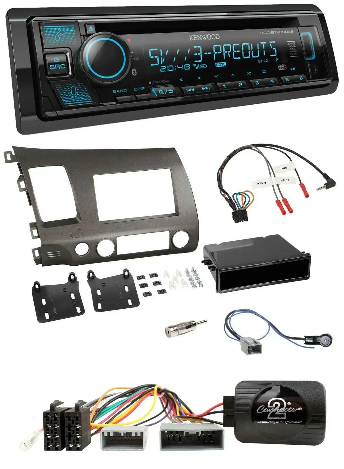 Автомагнитола для Honda Civic Hybrid 2006–2010 Kenwood Bluetooth, USB, CD, DAB, с управлением с руля