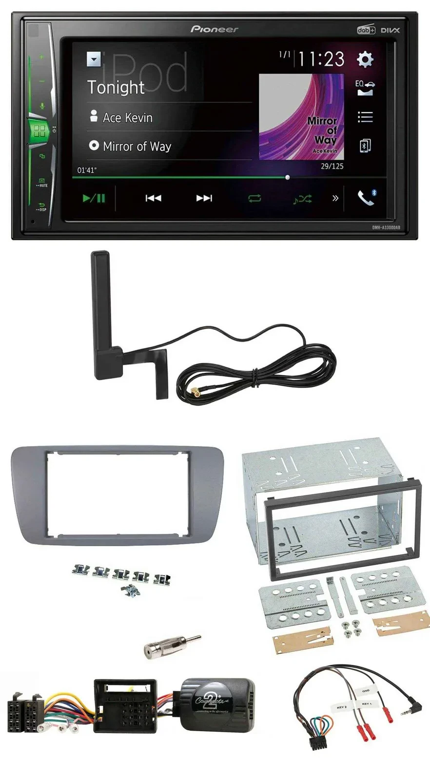 Автомагнитола для Seat Ibiza (с 2008) Pioneer 2DIN DAB Bluetooth MP3 с поддержкой кнопок на руле