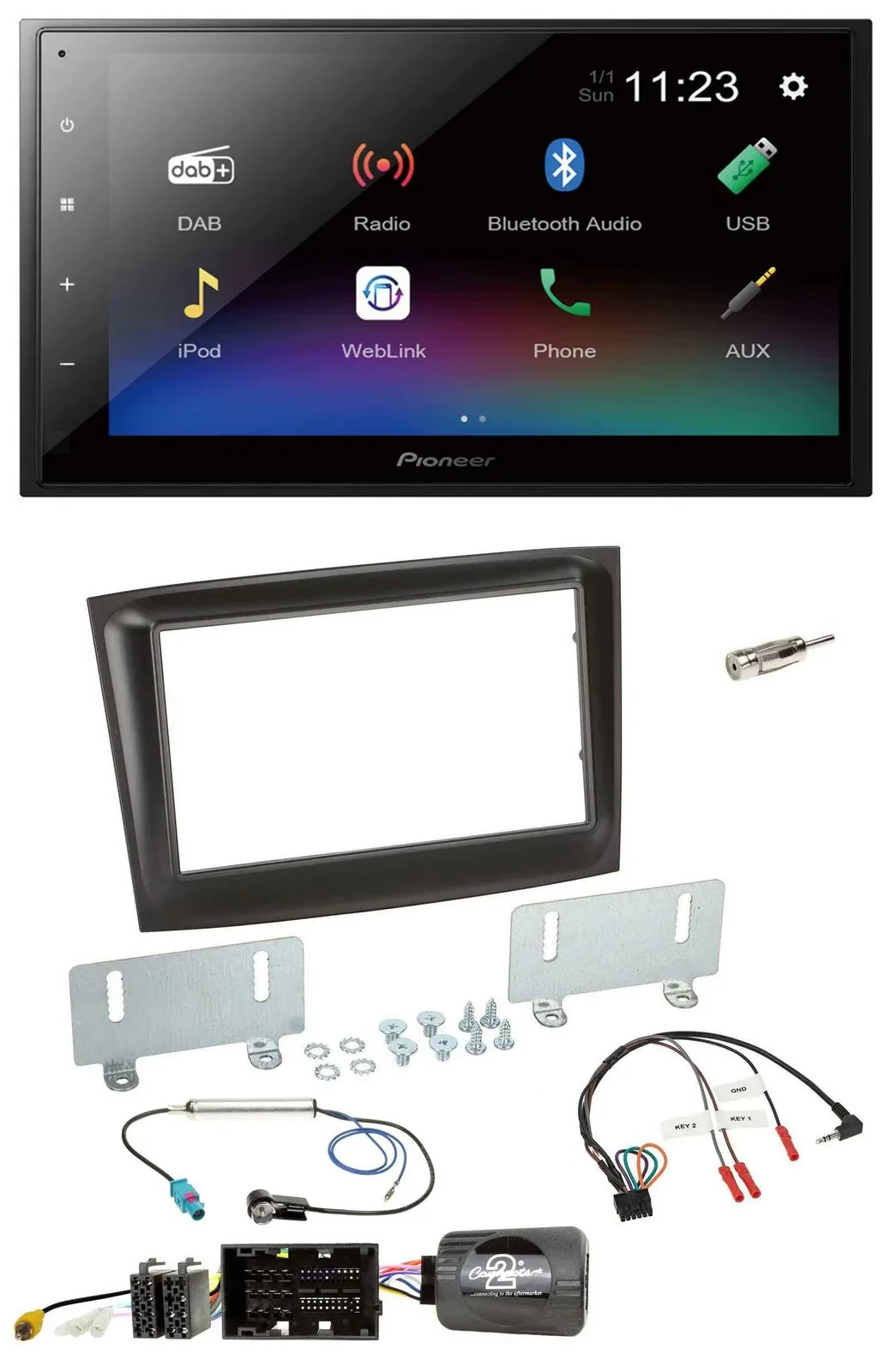 Автомагнитола для Fiat Doblo (с 2015) Pioneer 2 DIN, DAB, Bluetooth, USB, черный