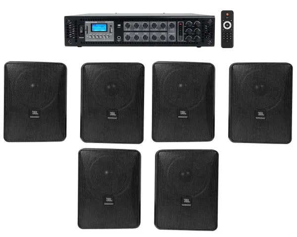 (6) JBL 5.25" Black Commercial Wall Speakers+Amp For Restaurant/Office/Cafe/Bar