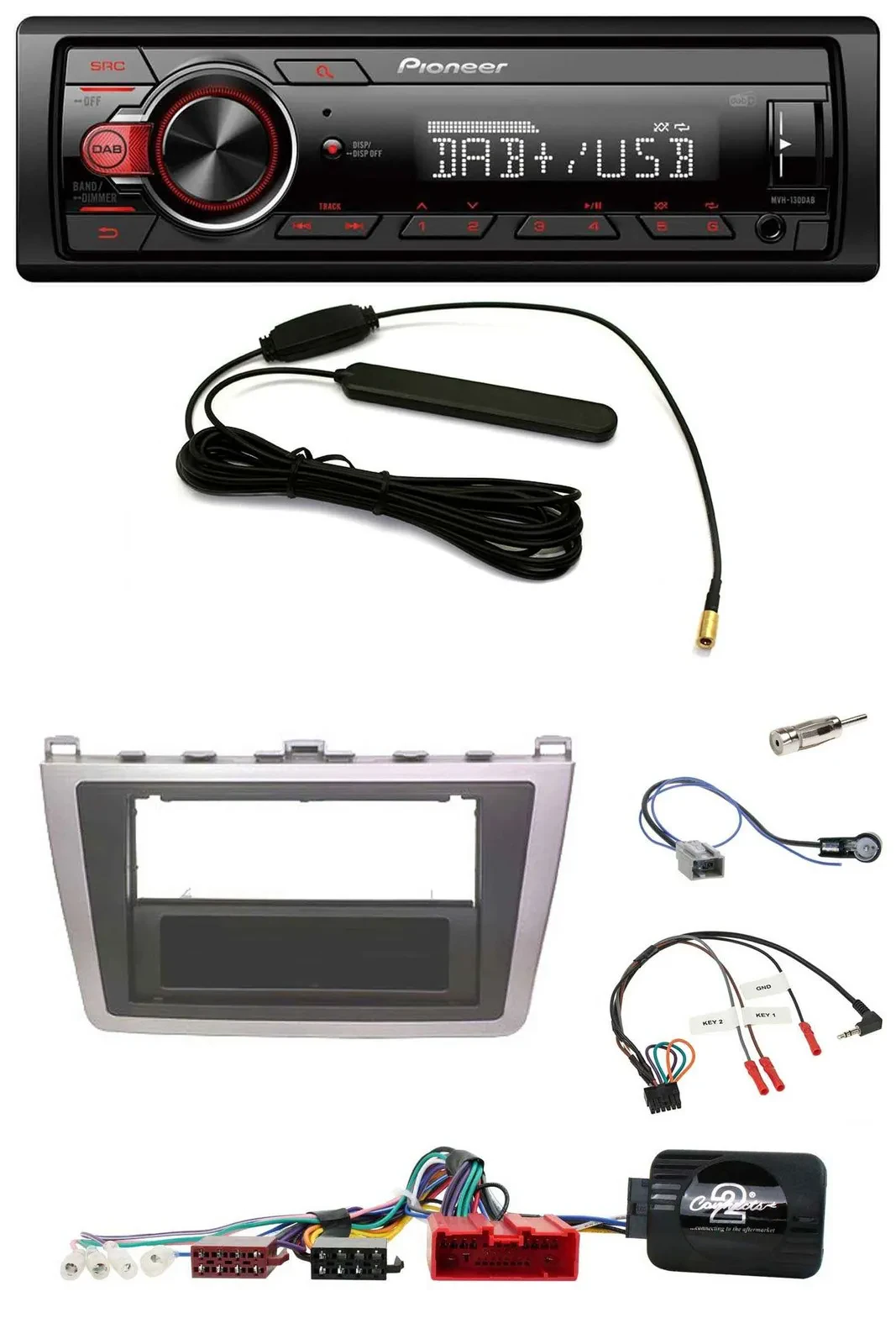 Автомагнитола Pioneer для Mazda 6 (2008–2012) 1-DIN, DAB, USB, MP3, серебристо-чёрная
