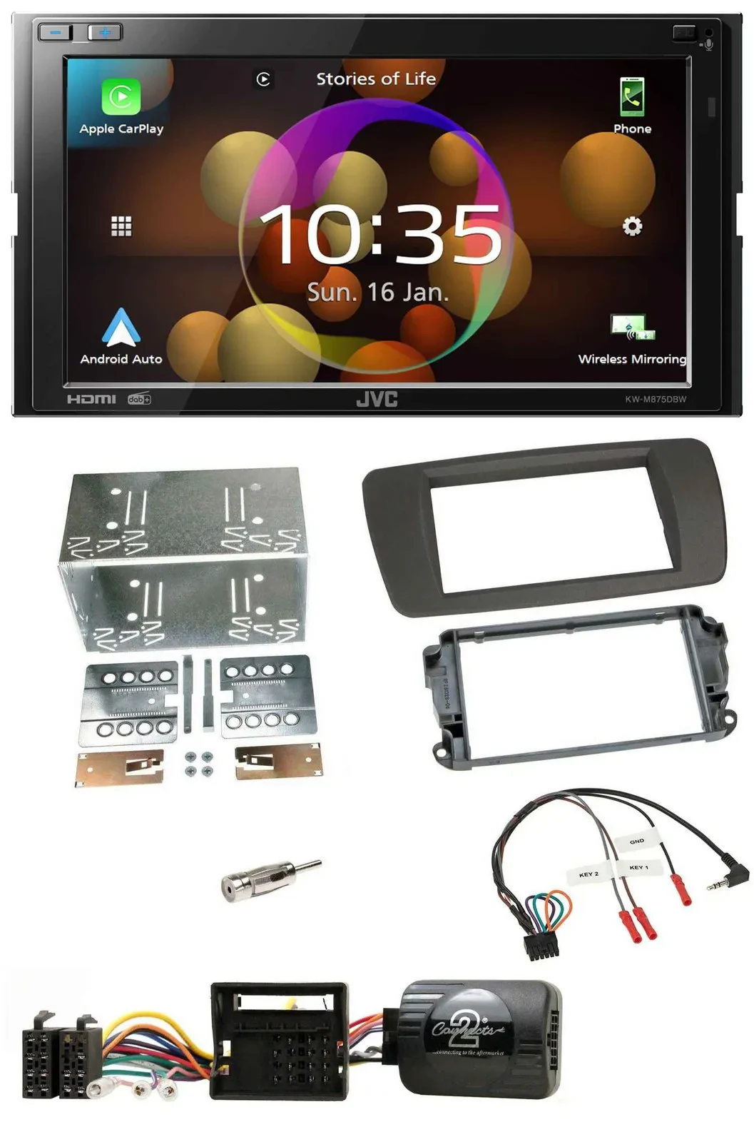 JVC DAB Lenkrad 2DIN Bluetooth USB Autoradio für Seat Ibiza ab 08 tuam-grey