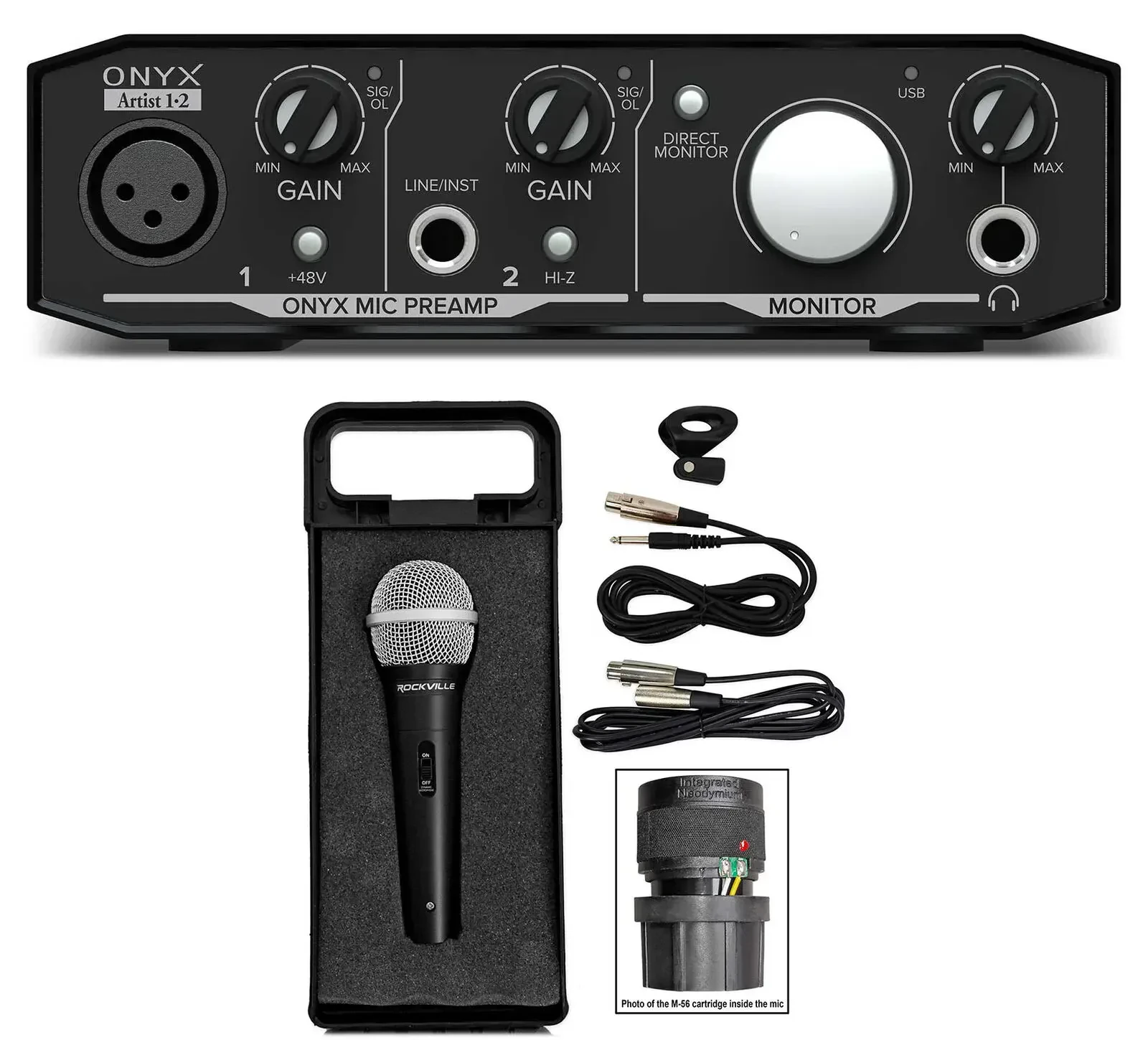 Звуковая карта внешняя Mackie Onyx Artist 1.2 2x2 USB с микрофоном, кабелем и кейсом