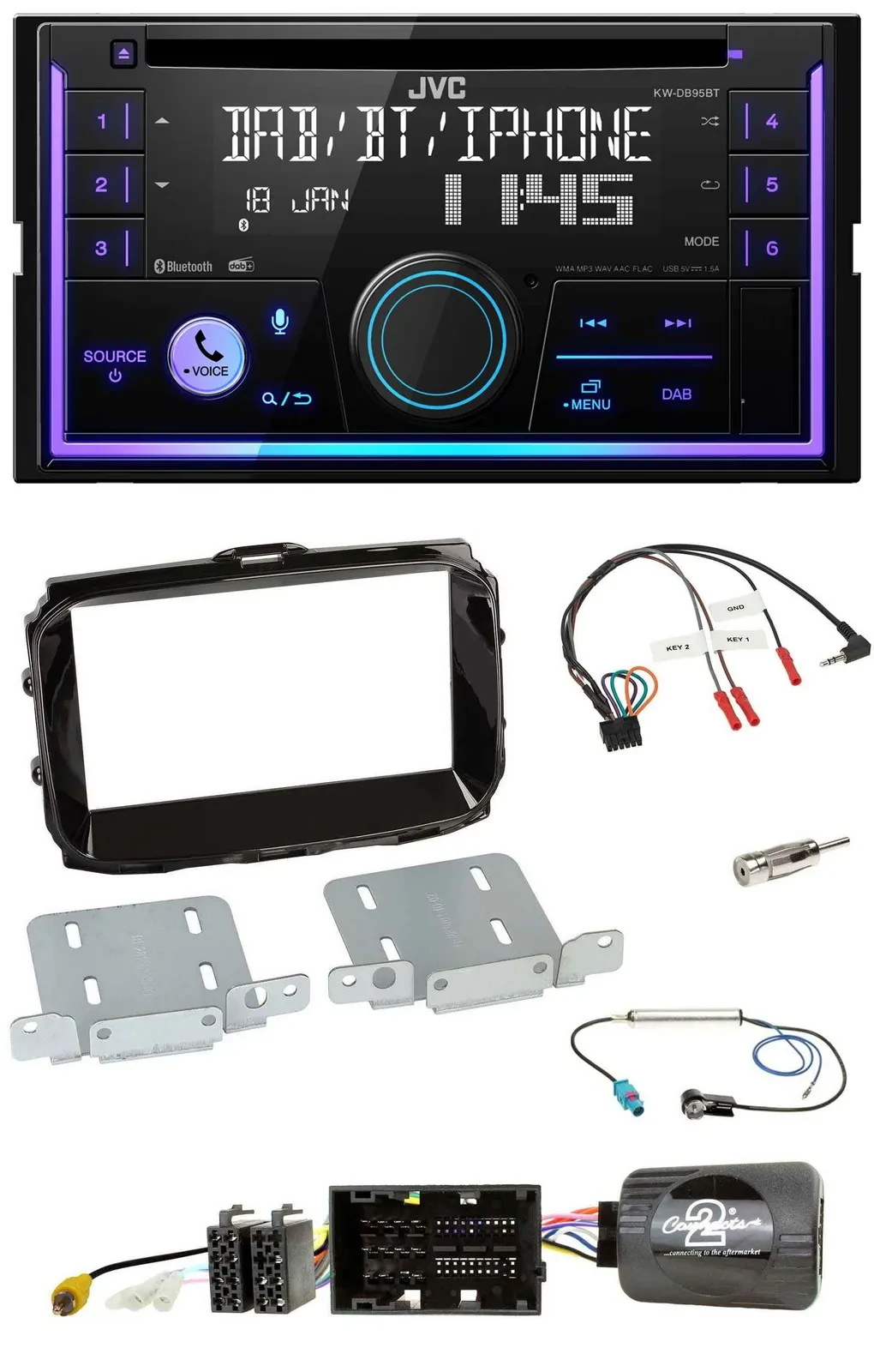 Автомагнитола JVC 2DIN, CD, USB, Bluetooth, DAB для Alfa Romeo Giulietta (2014–2021), с поддержкой управления на руле