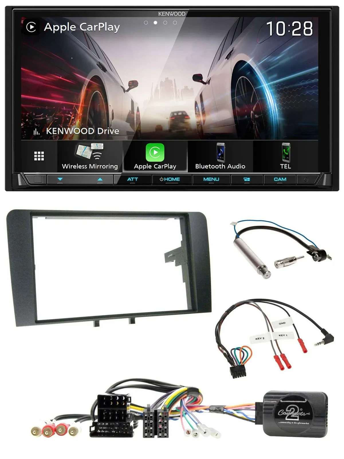 Kenwood Lenkrad 2DIN USB DAB Bluetooth Autoradio für Audi A3 Symphony ISO 8P 200