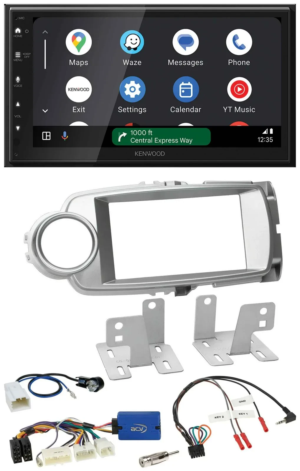 Автомагнитола для Toyota Yaris (2011–2014) Kenwood 2DIN DAB, Bluetooth, USB, поддержка кнопок на руле, серебристый