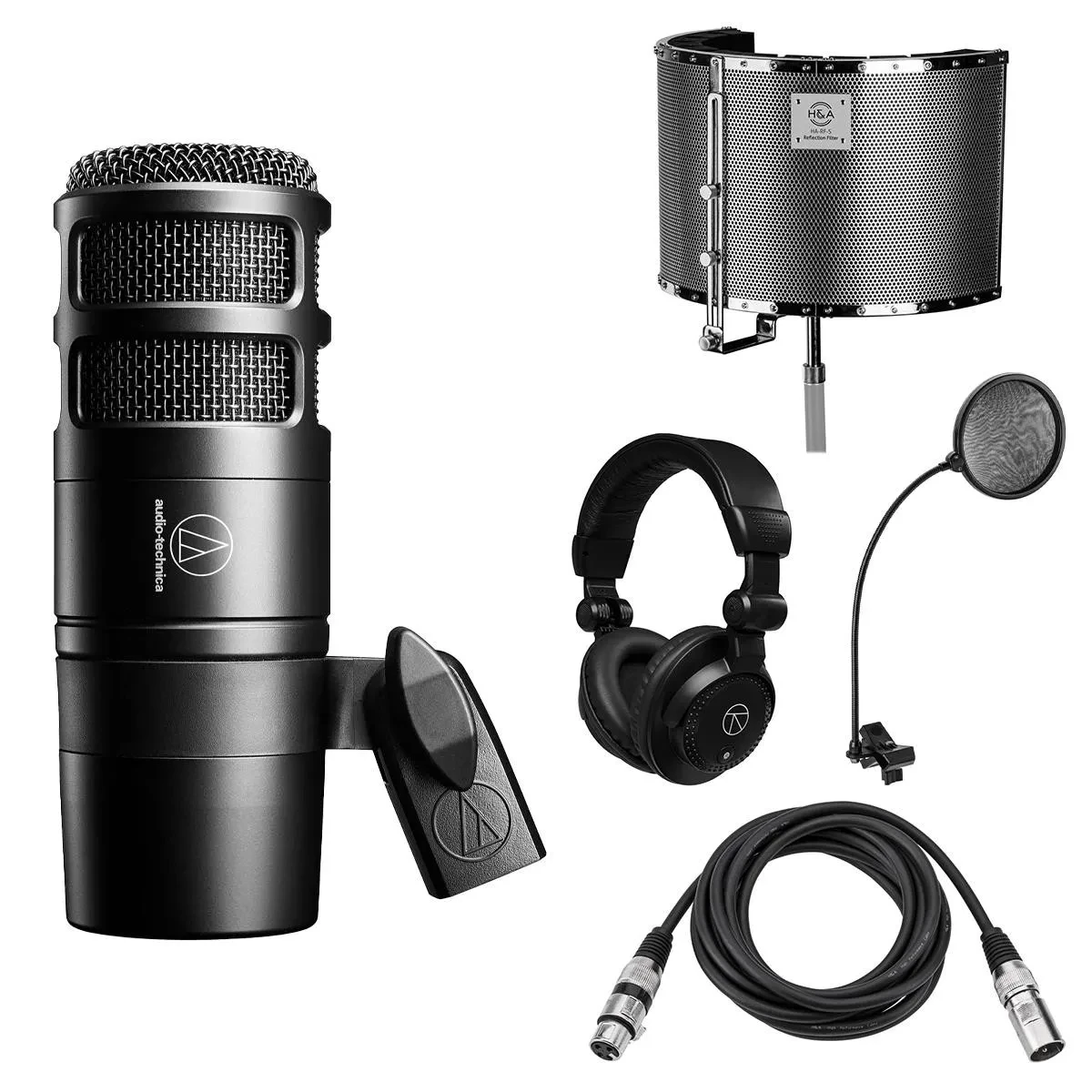 Микрофон для подкастов Audio-Technica AT2040B гиперкардиоидный со стойкой, поп-фильтром и наушниками