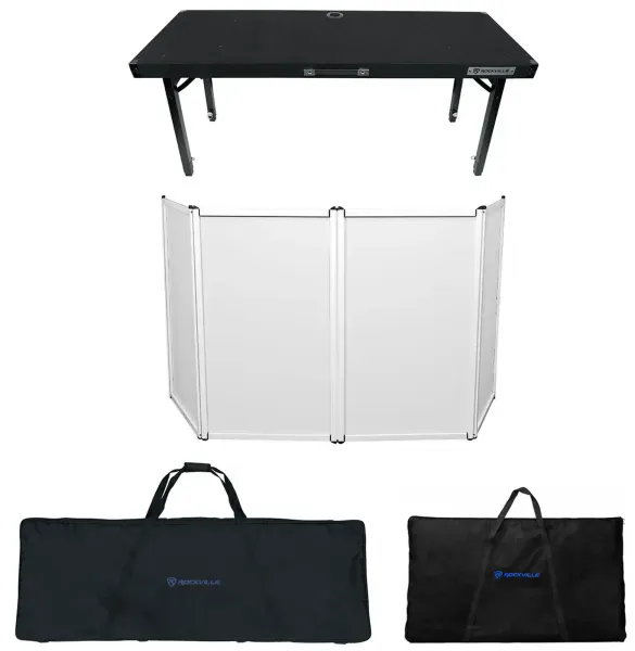 Rockville RFAAW Event Facade Booth+Travel Bag+Scrim+Foldable Adjustable DJ Table