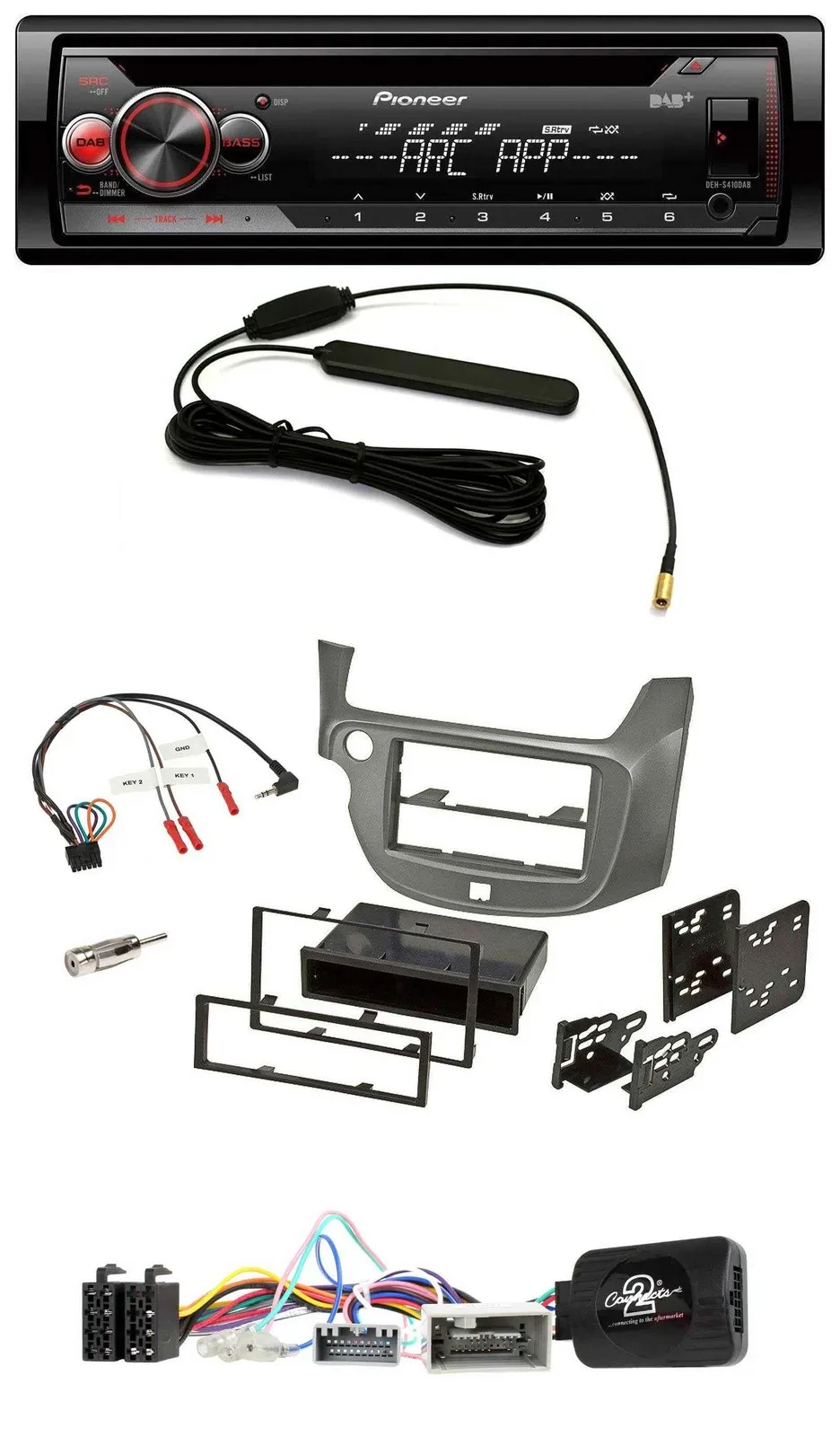 Pioneer CD USB Lenkrad DAB MP3 Autoradio für Honda Jazz ab 2014 silber