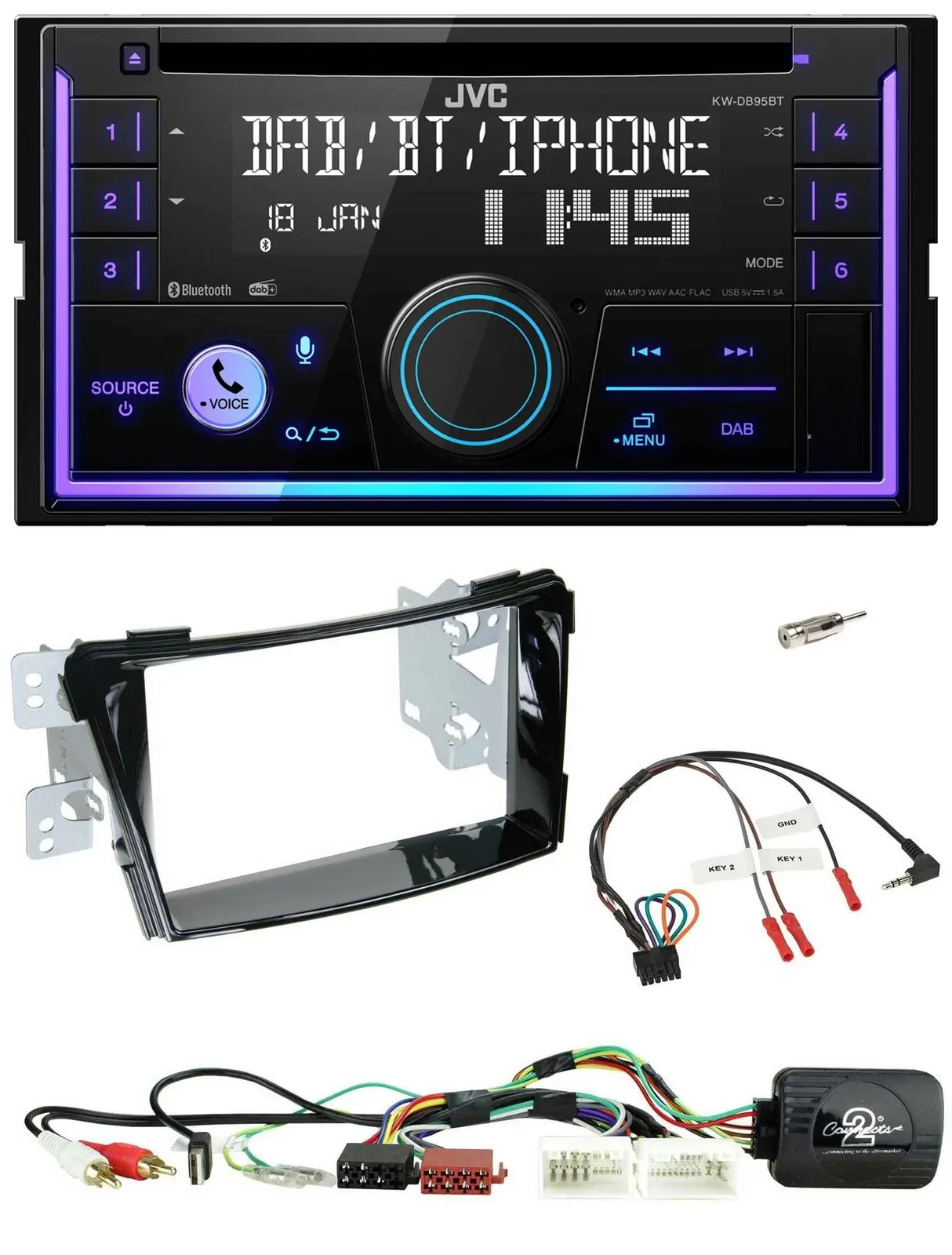JVC Lenkrad USB 2DIN DAB Bluetooth CD Autoradio für Hyundai i40 11-19 USB AUX Kl