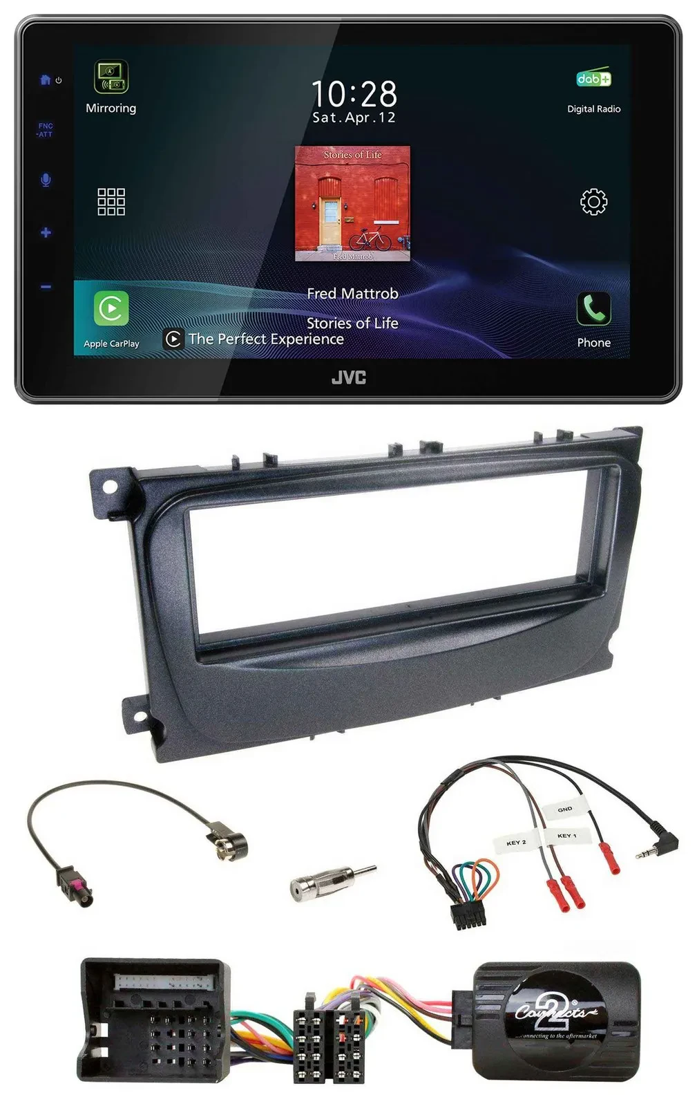 JVC DAB Lenkrad Bluetooth USB Autoradio für Ford S-Max Mondeo 07-14 schwarz