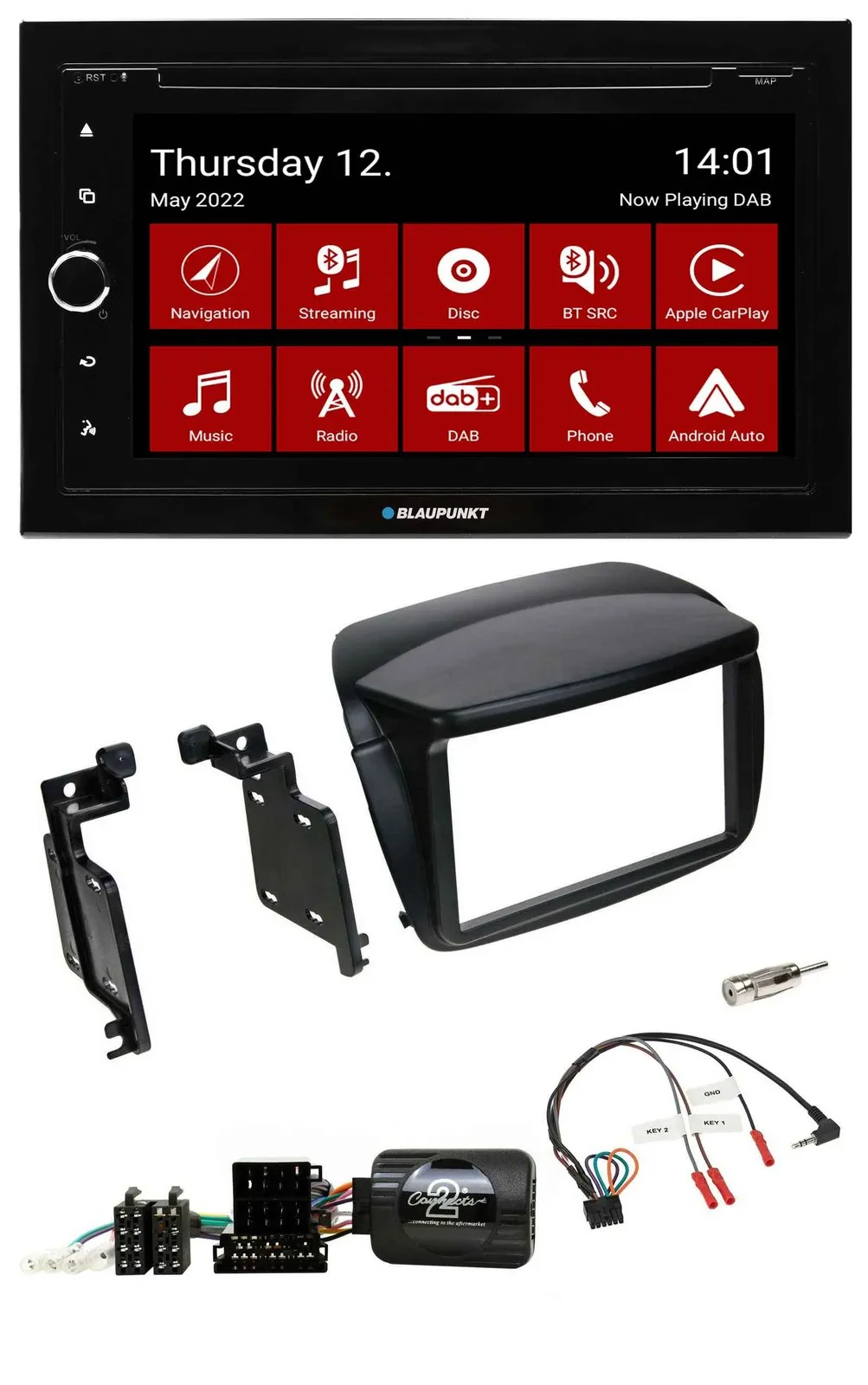Blaupunkt 2DIN Lenkrad Bluetooth USB TMC DAB Navigation für Fiat Doblo ab 2010 O