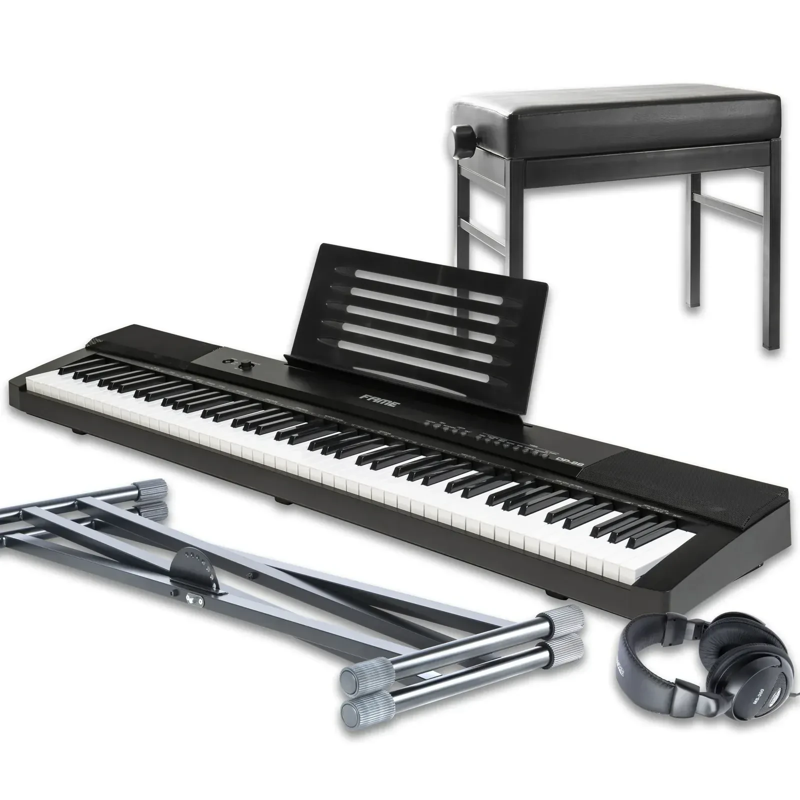 Цифровое пианино для сцены Fame Audio DP-88 88 клавиш, 140 тембров, USB, MIDI (набор) со стойкой и скамьёй