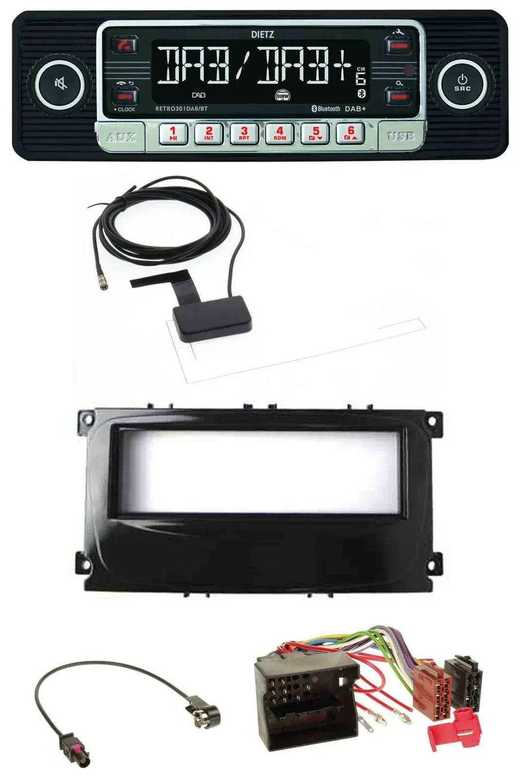 Dietz DAB Bluetooth USB MP3 Autoradio für Ford Mondeo S-Max 07-14 glänzend schwa