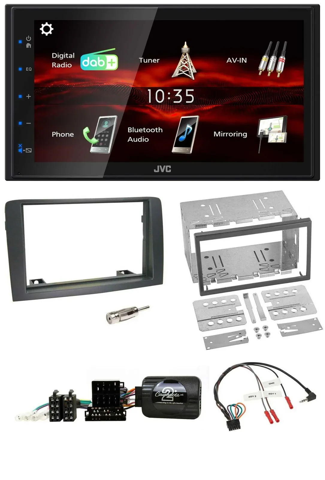 JVC USB Bluetooth Lenkrad DAB 2DIN Autoradio für Fiat Idea 2006-2012 grau