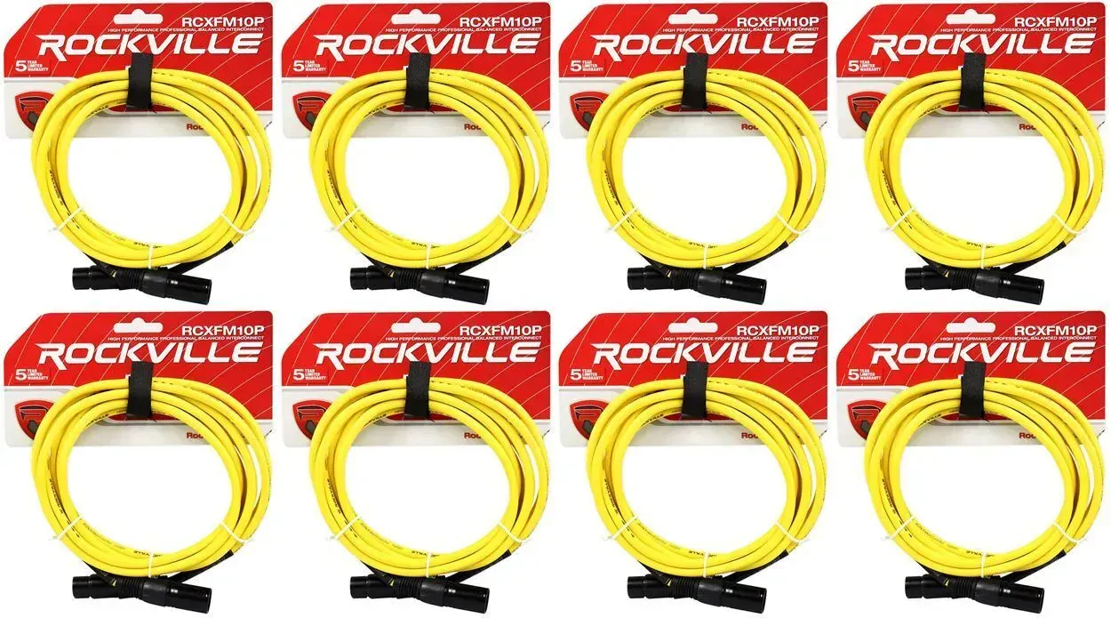Микрофонный кабель Rockville RCXFM10P-Y Yellow 3.05 м (8 штук)