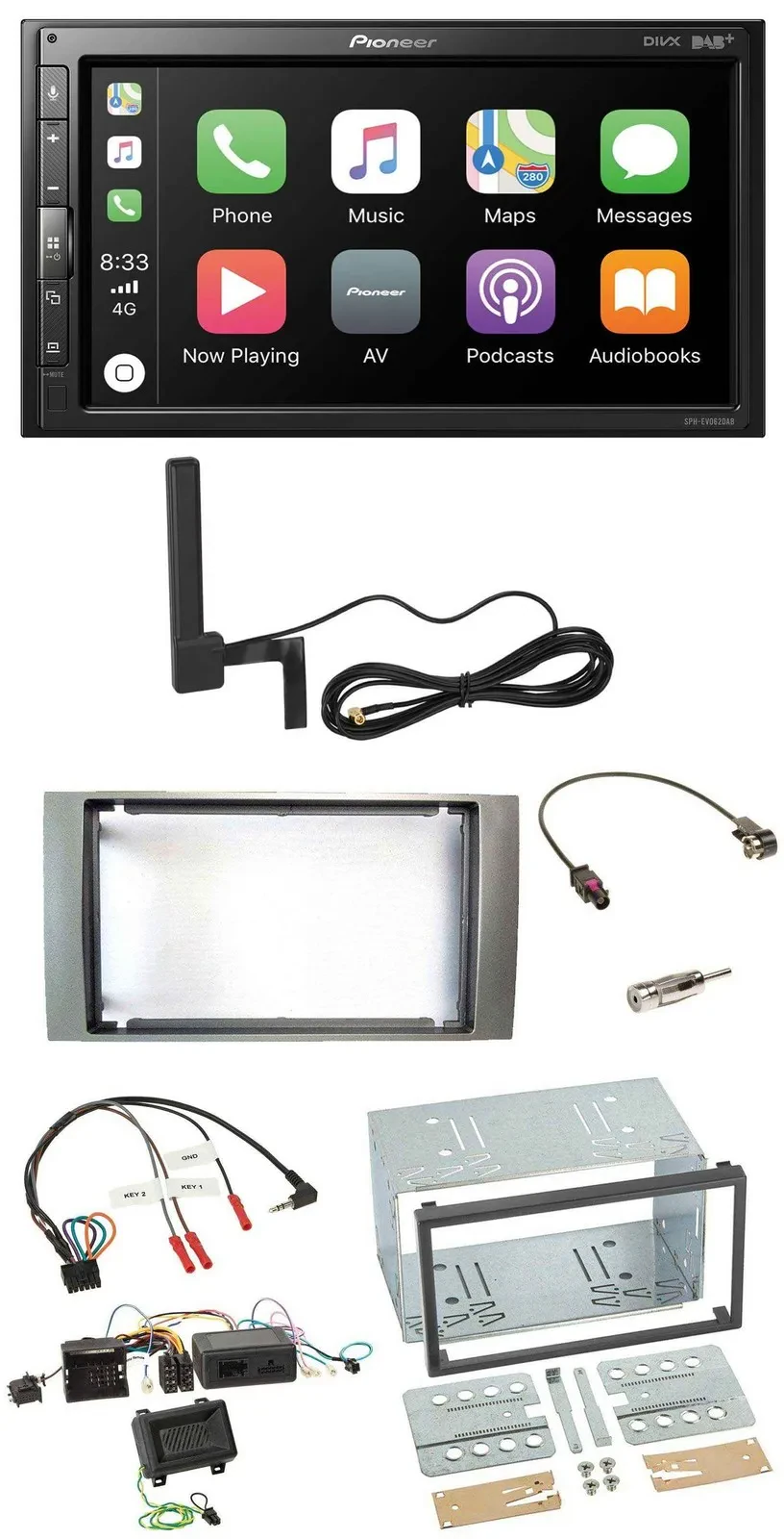 Pioneer USB 2DIN Bluetooth DAB Lenkrad Autoradio für Ford Kuga 2008-2012 silber