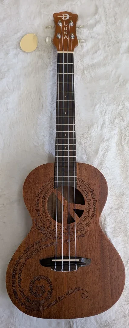 Luna Guitars Maluhia Peace Sign Tenor Ukulele Satin Natural Finish, UKE MALU