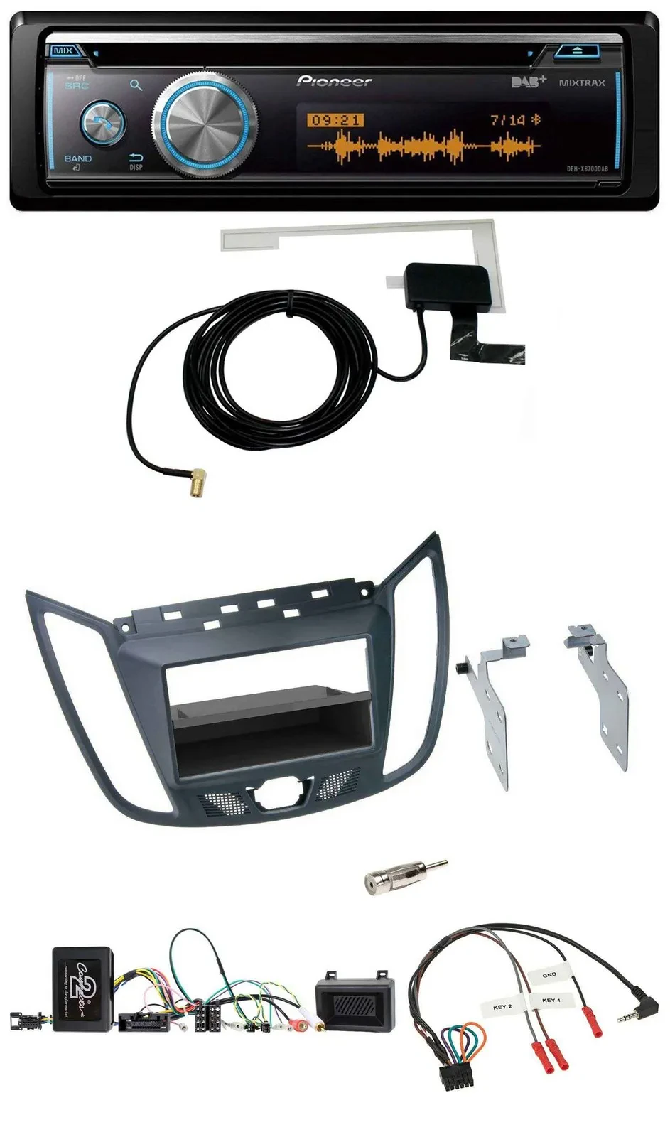 Pioneer Bluetooth DAB Lenkrad USB CD Autoradio für Ford C-Max Kuga dunkelgrau