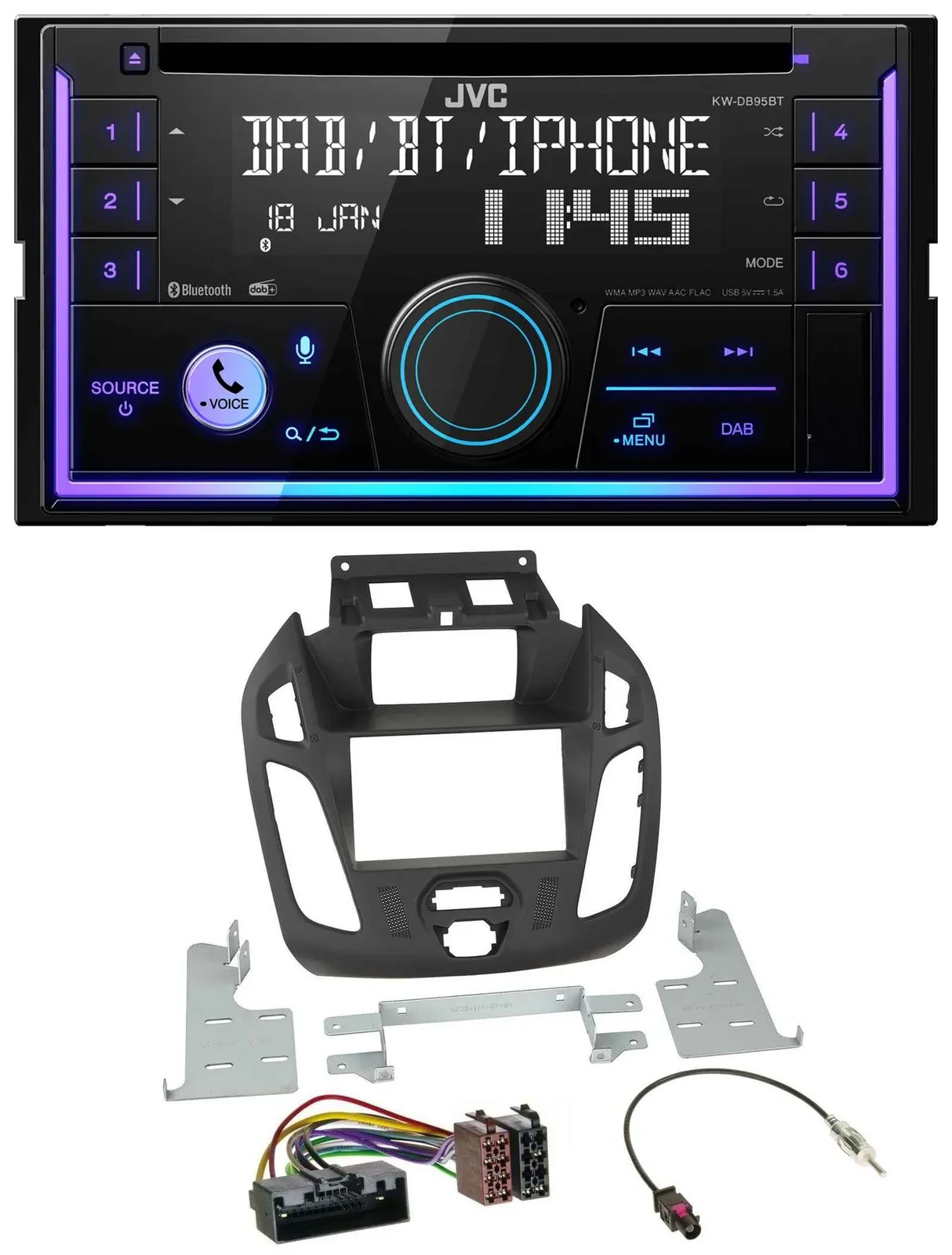 JVC MP3 USB 2DIN DAB Bluetooth CD Autoradio für Ford Transit 2012-2018 Display C
