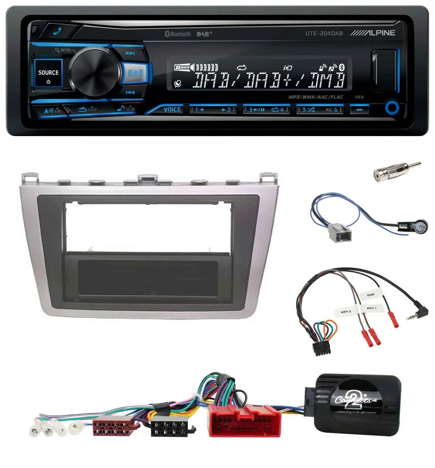 Alpine USB Bluetooth DAB Lenkrad Autoradio für Mazda 6 08-12 silber schwarz