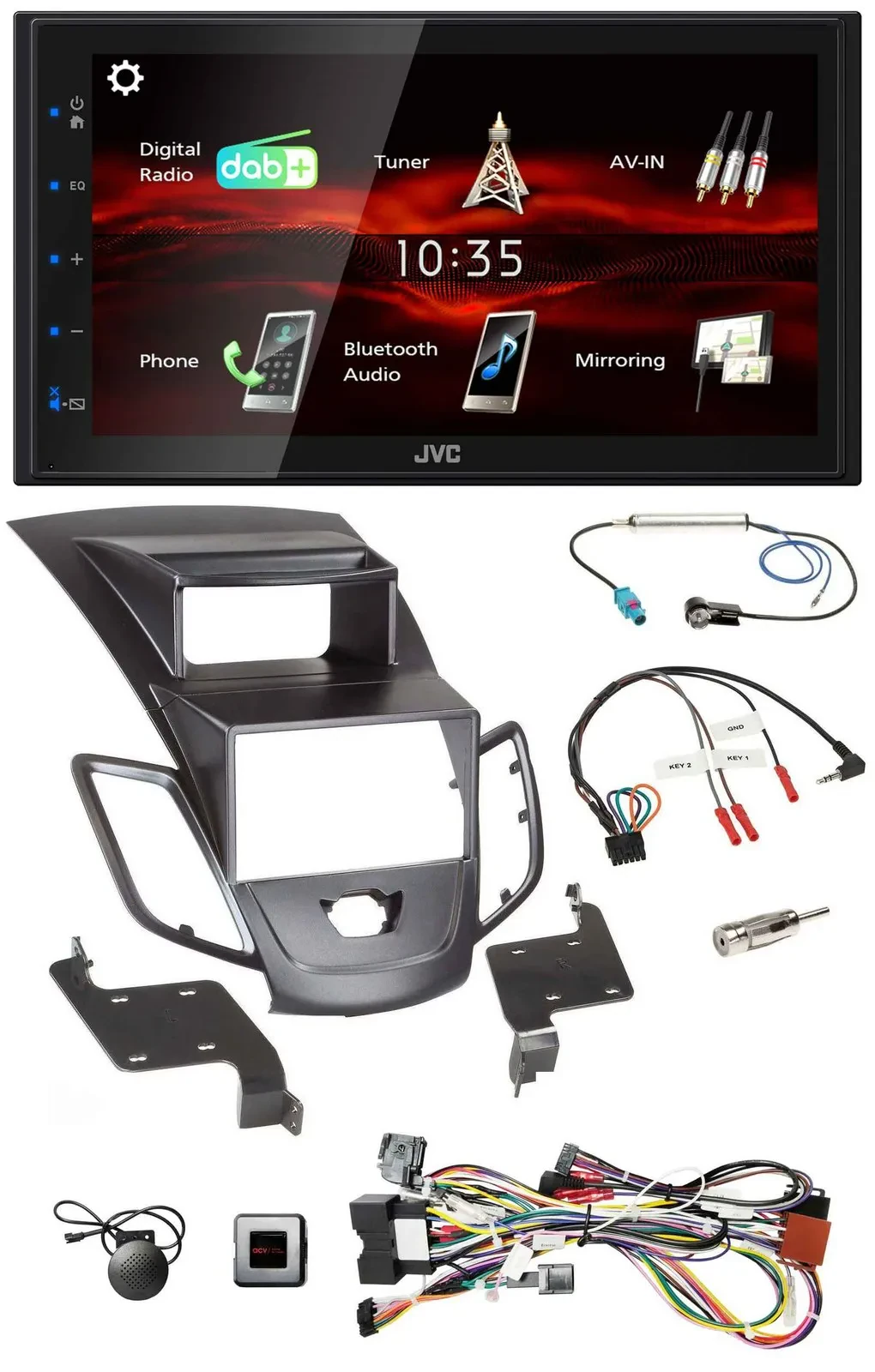 JVC USB Bluetooth Lenkrad DAB 2DIN Autoradio für Ford Fiesta Display 2008-10 sch