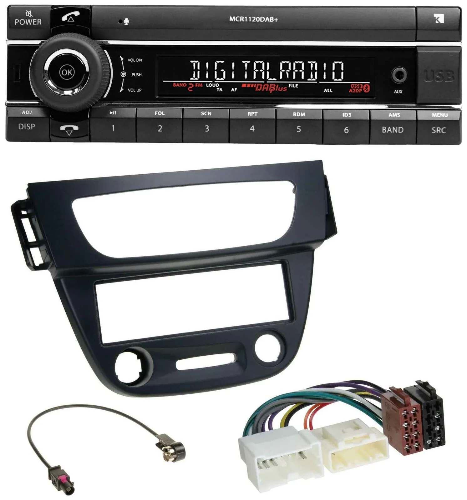 Автомагнитола для Renault Megane 3 Kienzle Bluetooth, MP3, USB, DAB, черный 2009–2014