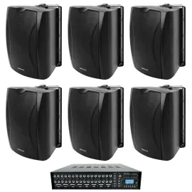 (6) 5.25" Black Wall Speakers+4-Zone 70v Amp For Restaurant/Office/Cafe/Bar