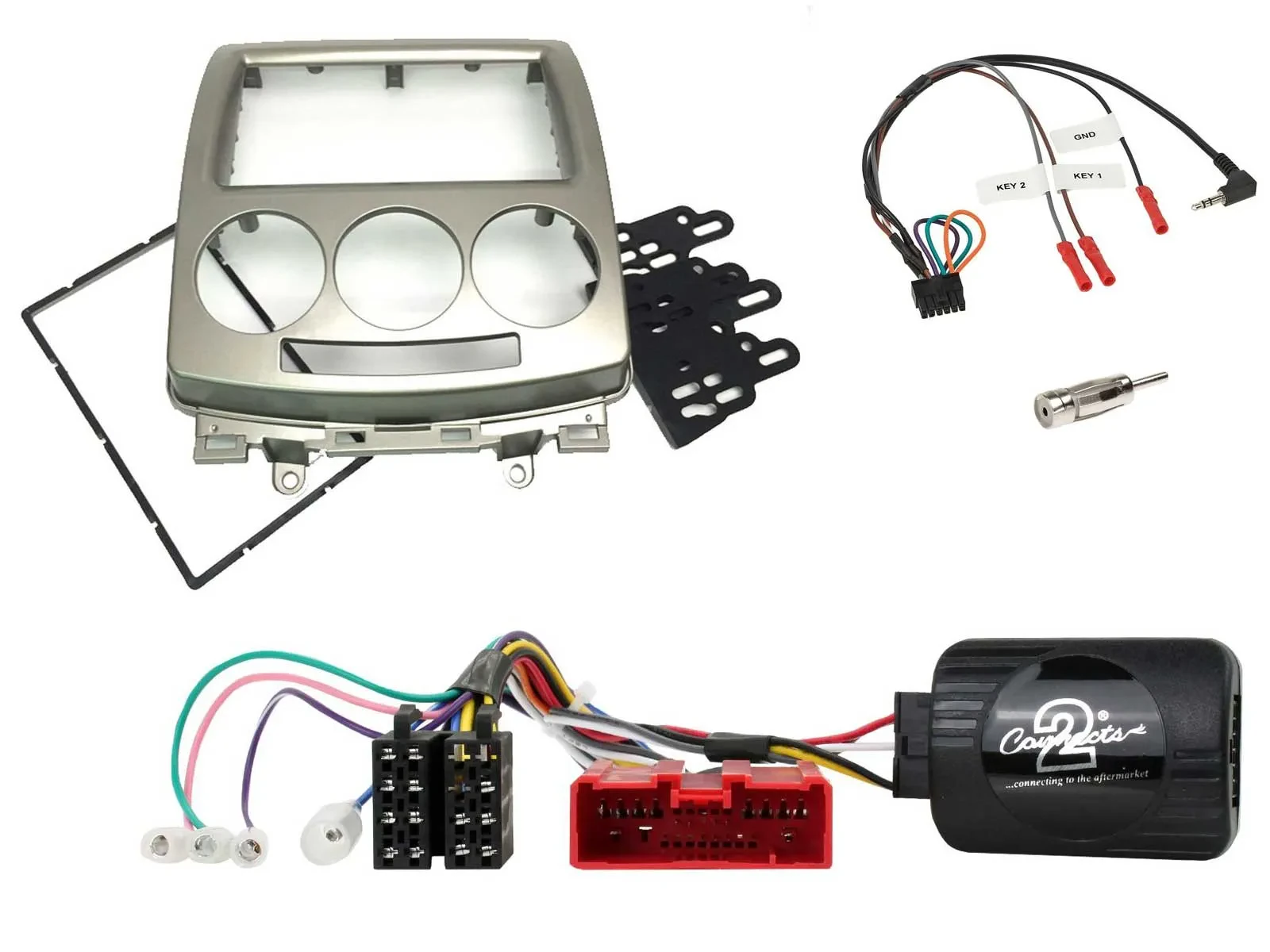Einbauset Lenkradadapter Doppel DIN Autoradio für Mazda 5 CR 2005-2010 silber