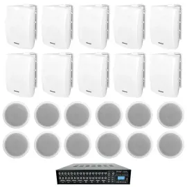 Restaurant Multi Room Audio System (10) 6.5" White Wall+12) 6" Ceiling Speakers