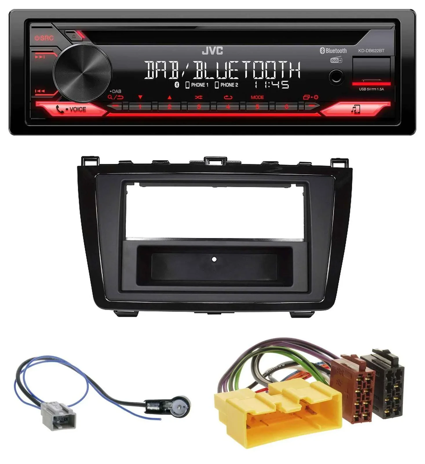 Автомагнитола для Mazda 6 (2008–2012) JVC CD DAB USB Bluetooth MP3, глянцевая
