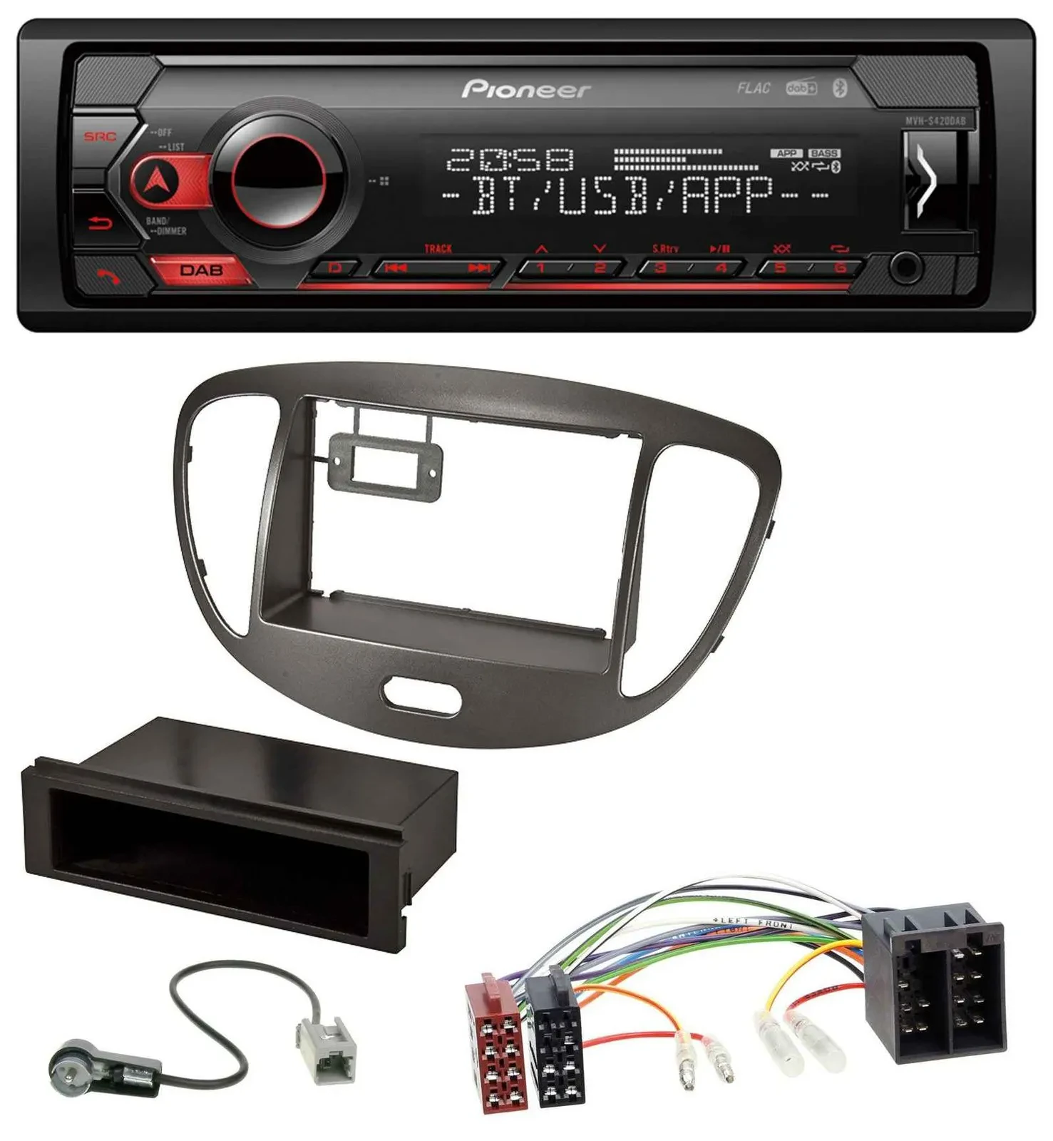 Pioneer MP3 USB DAB Bluetooth Autoradio für Hyundai i10 2008-2013 dunkelsilber