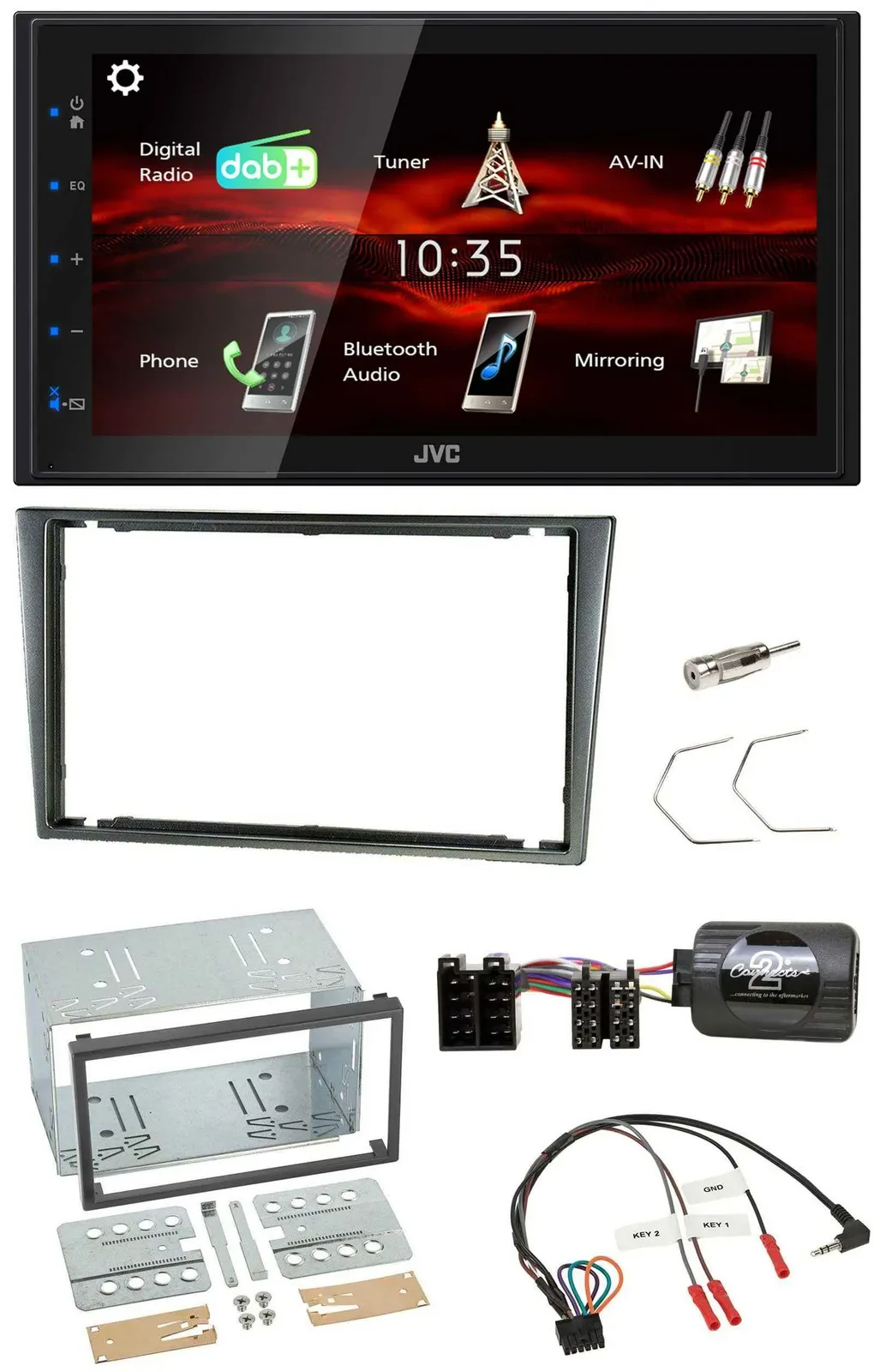JVC USB Bluetooth Lenkrad DAB 2DIN Autoradio für Opel Corsa C 2000-2004 aluminiu
