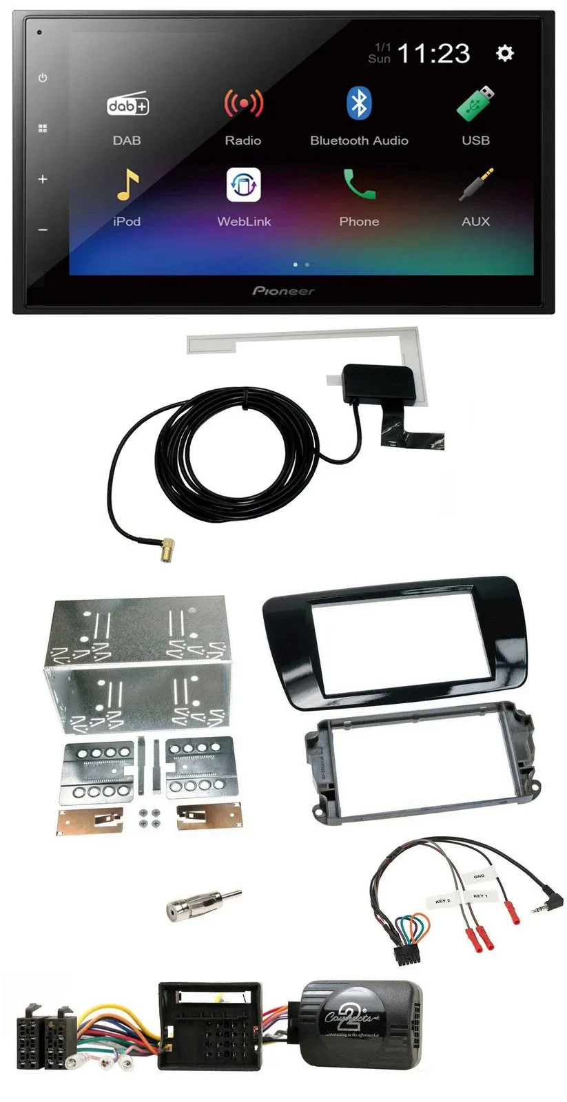 Pioneer DAB Lenkrad Bluetooth 2DIN USB Autoradio für Seat Ibiza ab 08 Klavierlac