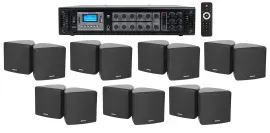 Rockville Commercial 6-Zone Bluetooth Amp+14 3.5" Black Cube Restaurant Speakers