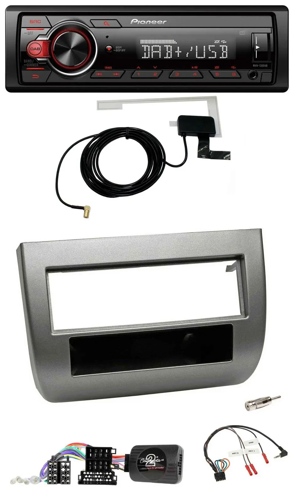 Автомагнитола Pioneer 1 DIN MP3 DAB USB, совместимая с кнопками на руле, для Lancia Y (843) 2005-2011, антрацит