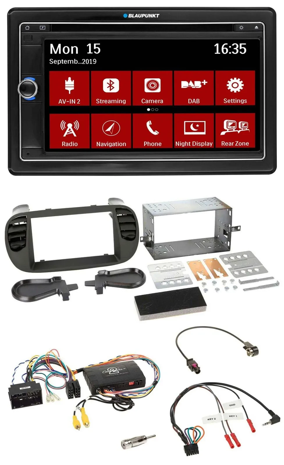 Автомагнитола Blaupunkt 2DIN, DAB, TMC, USB, Bluetooth, навигация, для Fiat 500 (2014–2015)