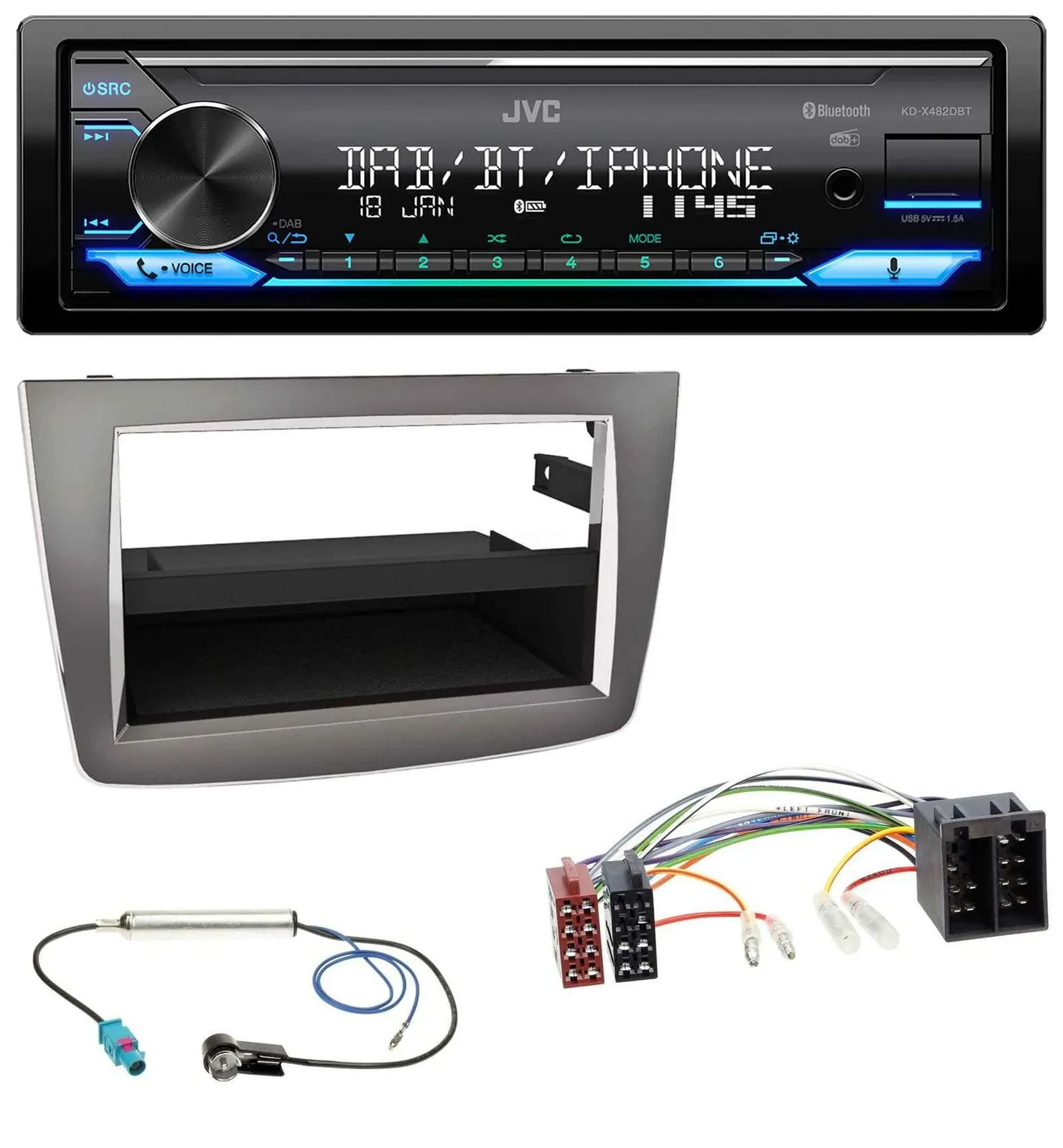 JVC Bluetooth DAB USB MP3 Autoradio für Alfa Romeo MiTo 955 08-14 ISO dunkelsilb