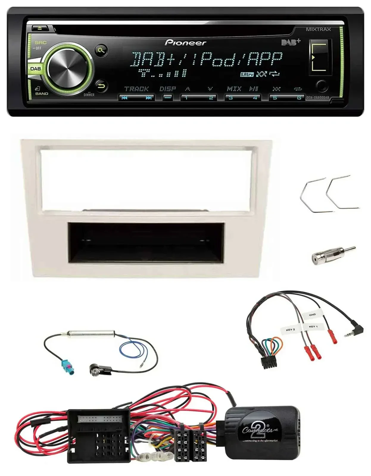 Автомагнитола Pioneer CD/USB/DAB, поддержка MP3, для Opel Corsa D (2009–2014), перламутрово-белый, совместима с кнопками на руле
