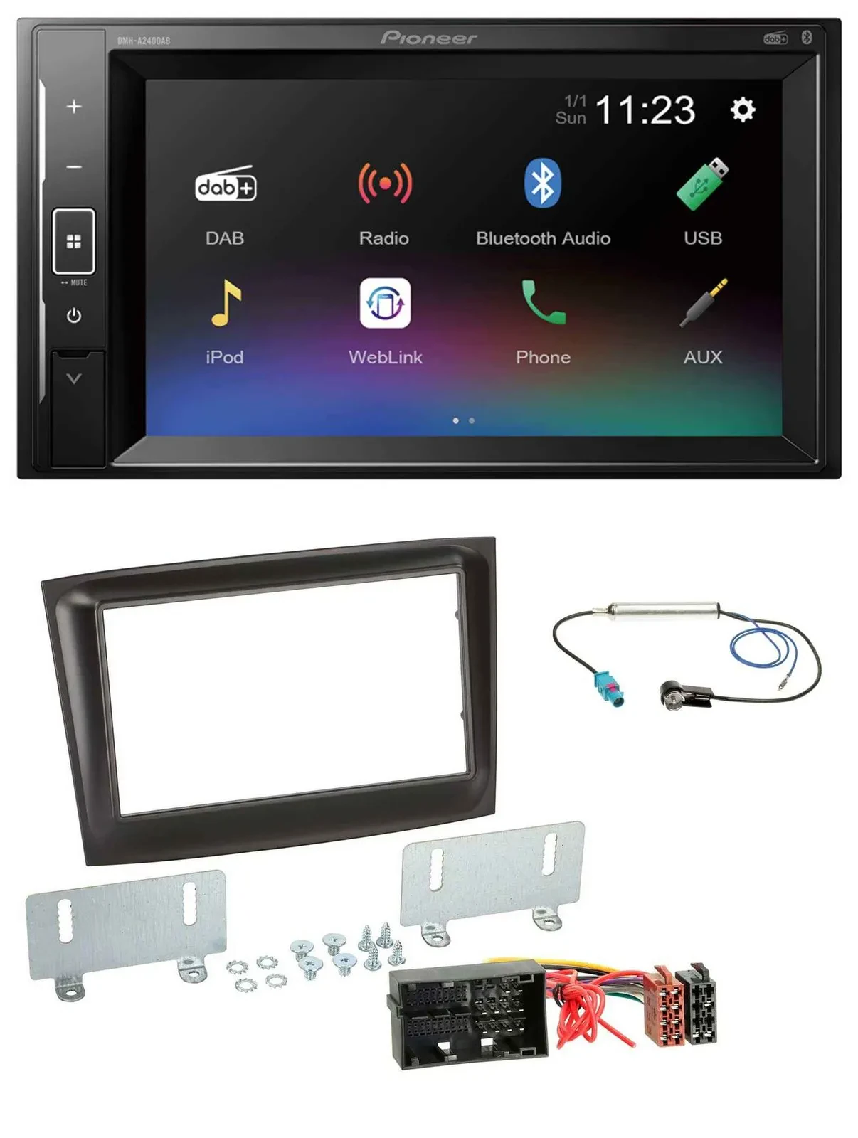 Автомагнитола Pioneer 2-DIN, DAB, MP3, Bluetooth, USB для Fiat Doblo (с 2015), черный