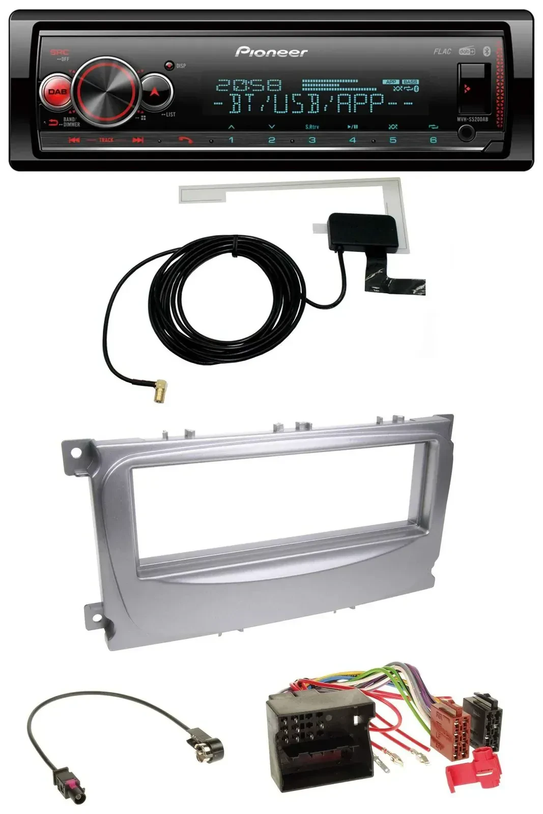 Автомагнитола Pioneer Bluetooth DAB USB MP3 для Ford Galaxy/C-Max/Focus (с 2007), серебристая