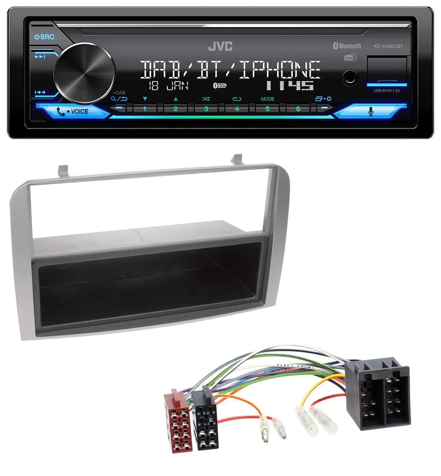 JVC Bluetooth DAB USB MP3 Autoradio für Alfa Romeo 147 GT silber Ablagefach