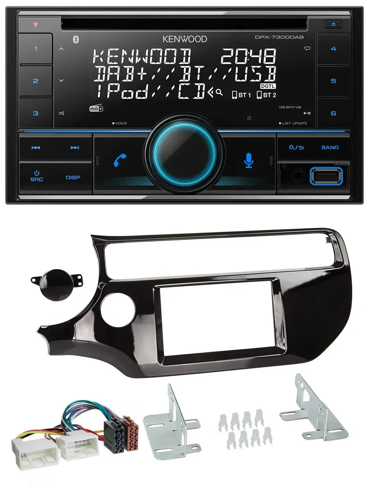 Автомагнитола для Kia Rio UB Kenwood 2-DIN CD DAB USB MP3 Bluetooth, чёрный (piano black)