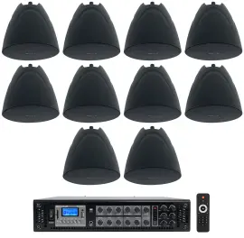 Rockville RCS350-6 Commercial Amp+(10) Black 5.25" Pendant Speakers For Bar/Cafe